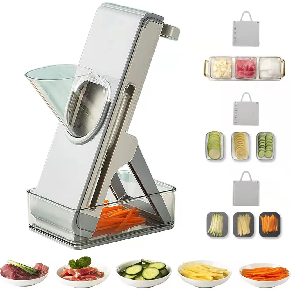 Ultimate Kitchen Companion: 5-in-1 Multifunctional Vegetable Cutter Slicer Grater with Adjustable Safe Blades
