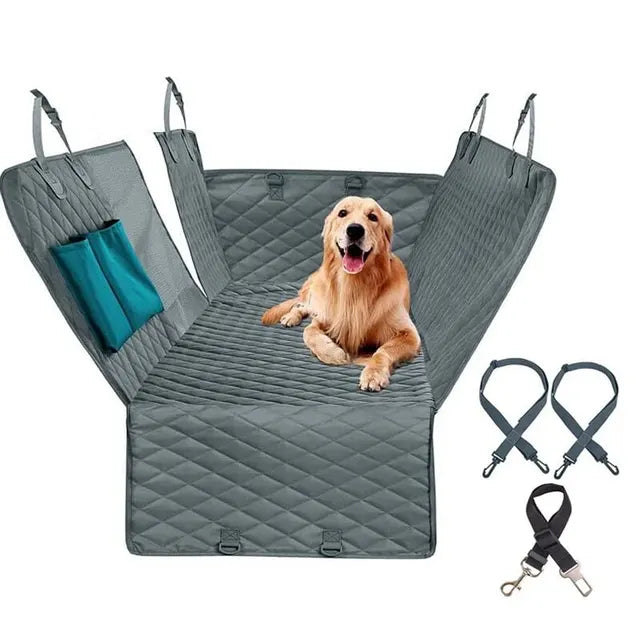 Premium Double-Zipper Dog Car Seat Cover: Waterproof & Dirt-Resistant, Fits Multiple Models, 143×153CM, Solid Color, Rear Seat Cushion for Ultimate Comfort!