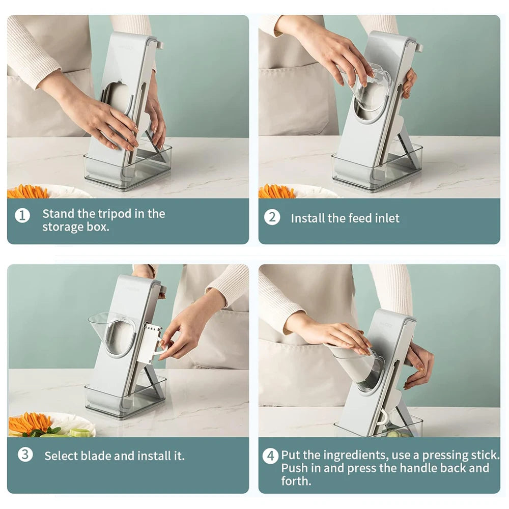Ultimate Kitchen Companion: 5-in-1 Multifunctional Vegetable Cutter Slicer Grater with Adjustable Safe Blades