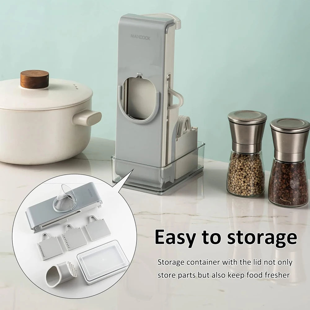 Ultimate Kitchen Companion: 5-in-1 Multifunctional Vegetable Cutter Slicer Grater with Adjustable Safe Blades